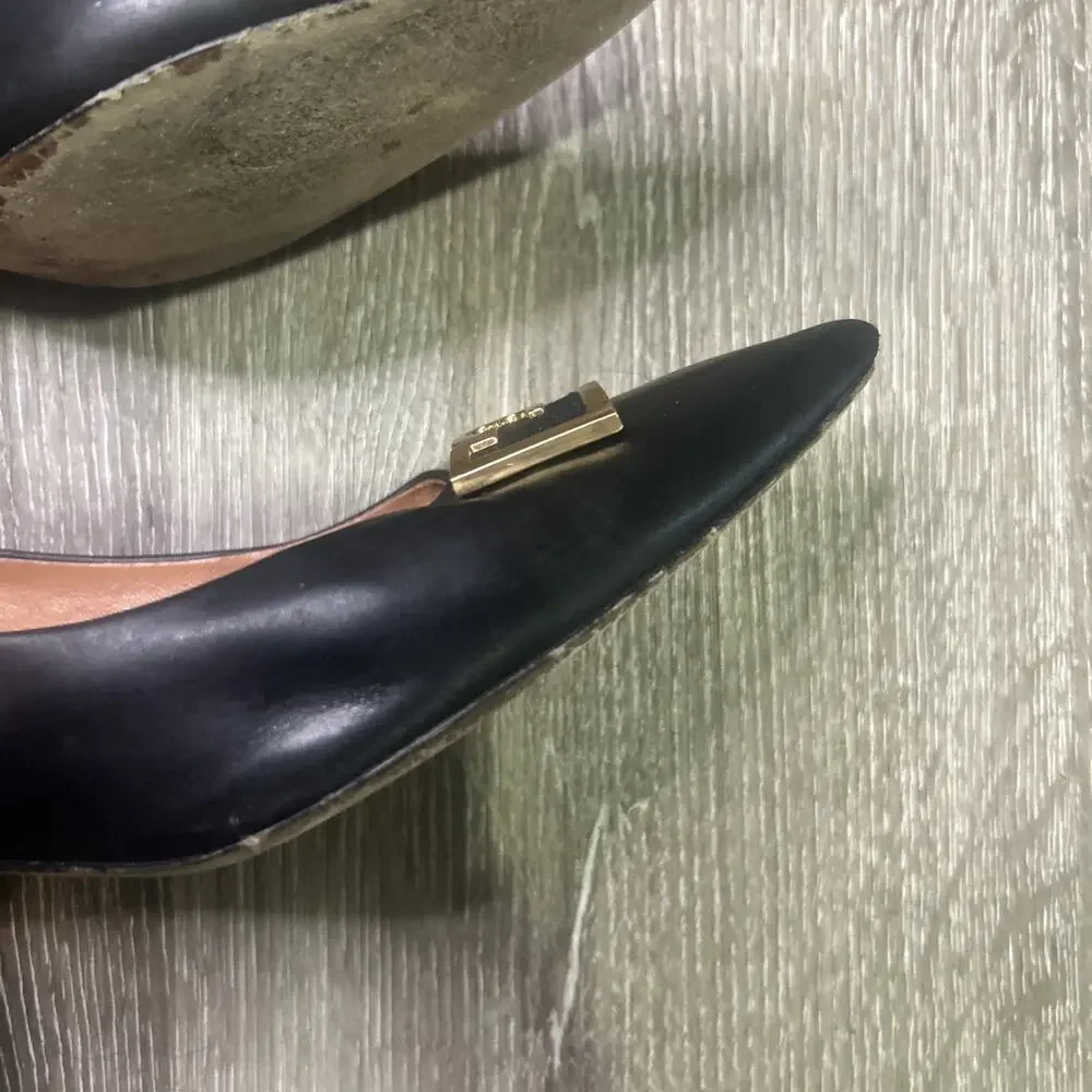 Tory Burch Gigi Black Pointed Toe Heels with Gold Logo 8